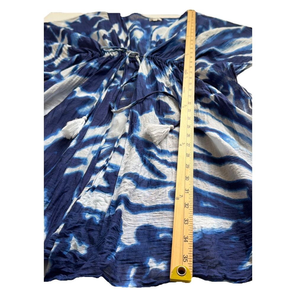 Debbie Katz South Beach Cover Up Women Small Blue White Tie Closure Tassels Swim - Picture 5 of 7